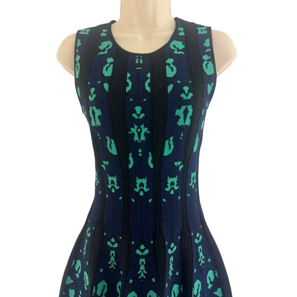 RVN Blue Green Soft Knit Fit & Flare Sweater Mini Dress Size S Party Career Work - Picture 2 of 7